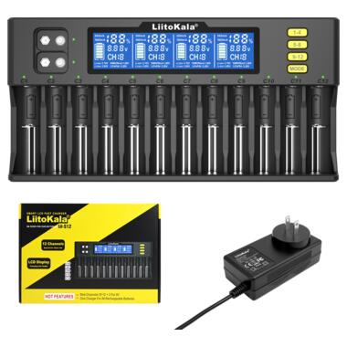 Універсальний зарядний пристрій Liitokala Lii-S12, 12+2 каналів, Ni-Mh/Li-ion/LiFePo4/крона, 220V/12V, LED+LCD, Box фото №2