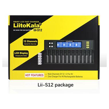 Універсальний зарядний пристрій Liitokala Lii-S12, 12+2 каналів, Ni-Mh/Li-ion/LiFePo4/крона, 220V/12V, LED+LCD, Box фото №10