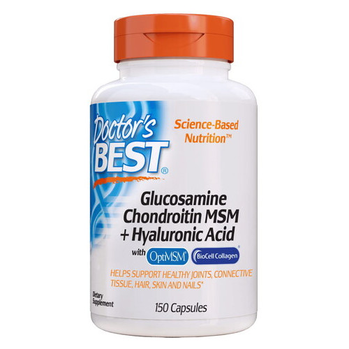 Для суглобів та зв'язок Doctor's Best Glucosamine Chondroitin MSM Hyaluronic Acid 150 капсул (CN5324) фото №1