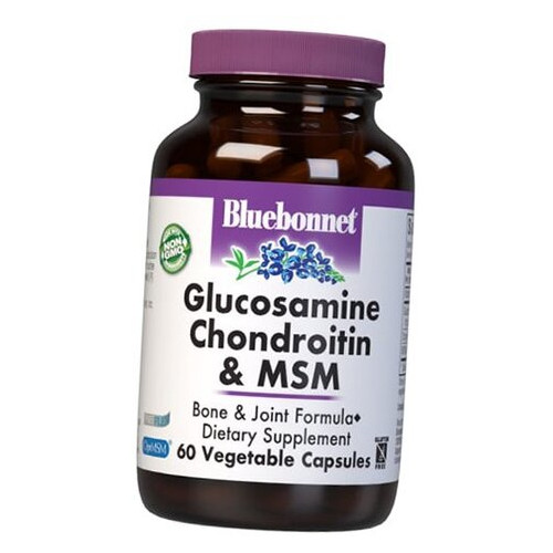 Глюкозамін Хондроїтин МСМ Glucosamine Chondroitin Plus MSM Bluebonnet Nutrition 60вегкапс (03393002) фото №1