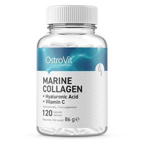 Для суглобів та зв'язок Ostrovit Marine Collagen Hyaluronic Acid Vitamin C 120 капсул фото №1