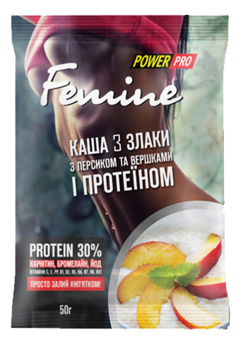 Заменитель питания Power Pro Каша Femine злаки с протеином 30 50 грамм - персик фото №1