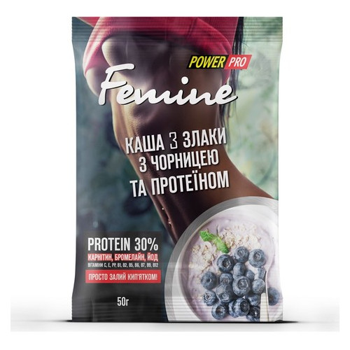 Заменитель питания Power Pro Каша Femine злаки с протеином 30 50 грамм - черника фото №1
