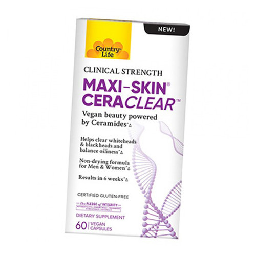 Екстракт кореня конжака для здоров'я шкіри, Maxi-Skin CeraClear, Country Life 60вегкапс (71124022) фото №1