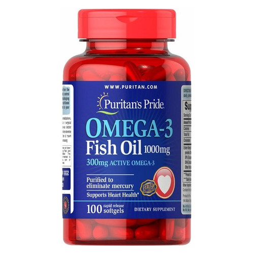 Жирні кислоти Puritan's Pride Omega 3 Fish Oil 1000 mg 100 капсул (CN2373) фото №1