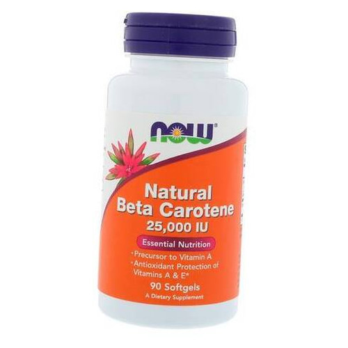 Натуральний Бета Каротін, Natural Beta Carotene 25000, Now Foods 180 гелкапс (72128059) фото №1