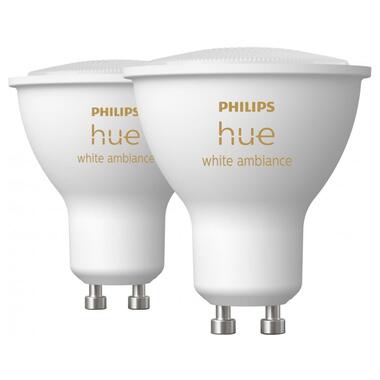 Лампа розумна Philips Hue GU10 5W(50Вт) 2200K-6500K Tunable white ZigBee Bluetooth димірування 2шт (929001953310) фото №1