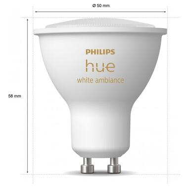 Лампа розумна Philips Hue GU10 5W(50Вт) 2200K-6500K Tunable white ZigBee Bluetooth димірування 2шт (929001953310) фото №6