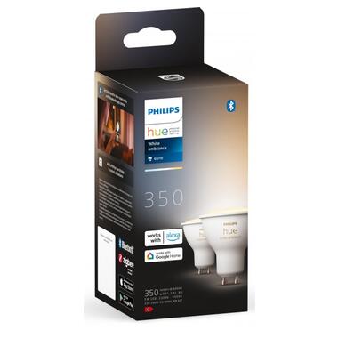 Лампа розумна Philips Hue GU10 5W(50Вт) 2200K-6500K Tunable white ZigBee Bluetooth димірування 2шт (929001953310) фото №4