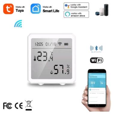 Розумний Wi-fi термометр-гігрометр кімнатний з датчиком температури та вологості білий WiFi Tuya - 901864 фото №1