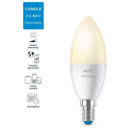 Розумна лампа WiZ E14 4.9W (40W 470Lm) C37 2700K димована Wi-Fi (929002448502) фото №1