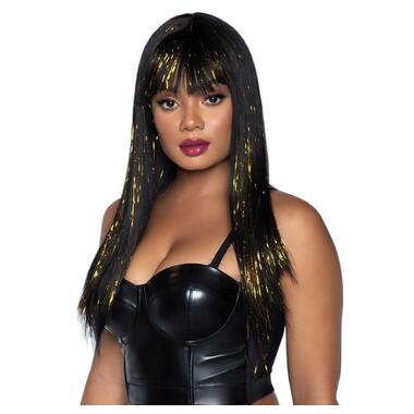 Чорна перука із золотими пасмами Leg Avenue Long bang wig with tinsel, 60 см фото №1
