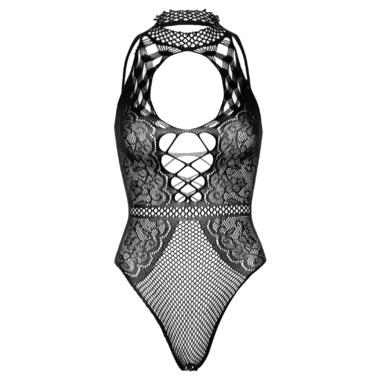 Боді Leg Avenue Net and lace halter bodysuit Black OS фото №11