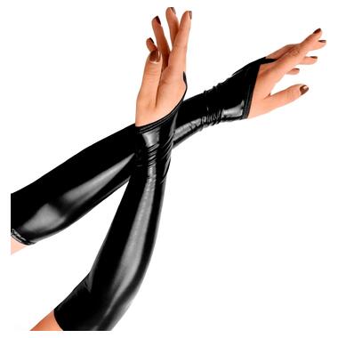 Вінілові міттинки Art of Sex - Lora довгі, размер M, колір чорний фото №1