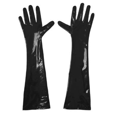 Глянсові вінілові рукавички Art of Sex - Lora, розмір L, колір Чорний фото №3