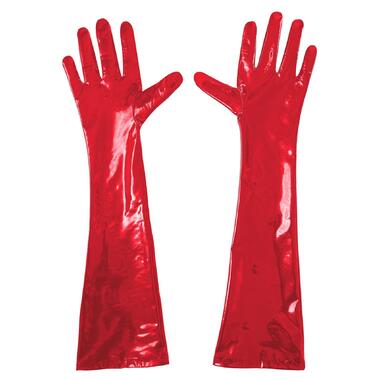 Глянсові вінілові рукавички Art of Sex - Lora, розмір M, колір Червоний фото №4