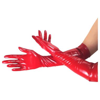 Глянсові вінілові рукавички Art of Sex - Lora, розмір M, колір Червоний фото №3