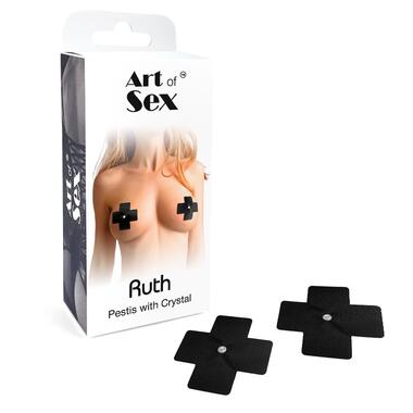 Сексуальні наклейки на груди зі стразом Art of Sex - Ruth pestis with Crystal, Чорний фото №3
