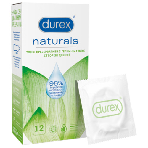 Презервативи Durex Naturals латексні з гелем-мастилом (тонкі) 12 шт. (4820108004931) фото №1