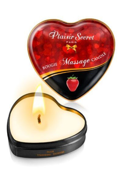 Масажна свічка серце Plaisirs Secrets Strawberry 35 мл фото №1