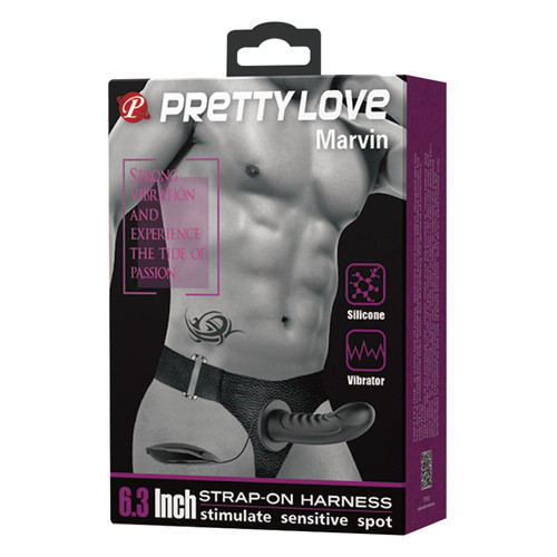 Чоловічий страпон LyBaile Pretty Love Marvin Strap-On Harness Vibrating Чорний 16.2 см фото №6