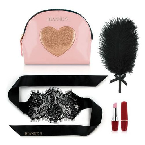 Романтичний набір Rianne S: Kit d'Amour: вібропуль, пір'їнка, маска, чохол-косметичка Рожевий/Золотий фото №1