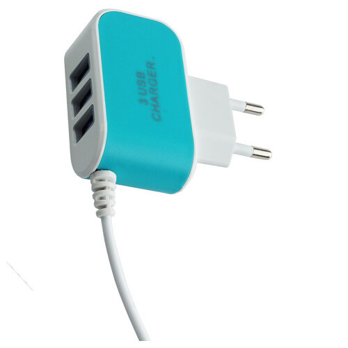 Зарядное устройство на 3 USB порта Supretto Голубой (5556) фото №10