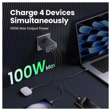 Зарядний пристрій 4xUSB 100W (3xUSB-C+USB-A) Gan Nexode Fast Charger Сірий X553 Ugreen (35043) фото №3