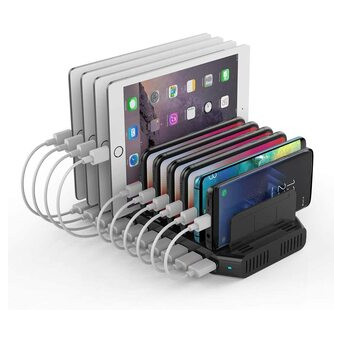 10-портова зарядна станція USB 60W Alxum для iPad, iPhone Xs Max, X, 8 Plus, Samsung Galaxy, Google Black фото №1