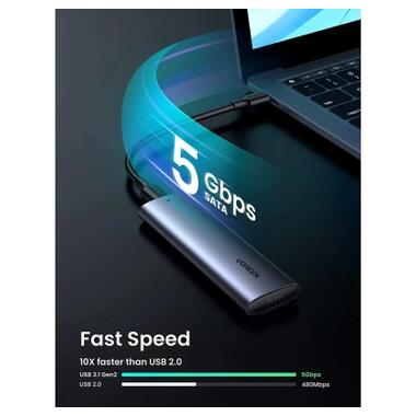 Внешний карман Ugreen USB-C to M.2 B-Key/M+B Key SSD 5Gbps SATA 3.0 aluminum 0.5m (10903) фото №3