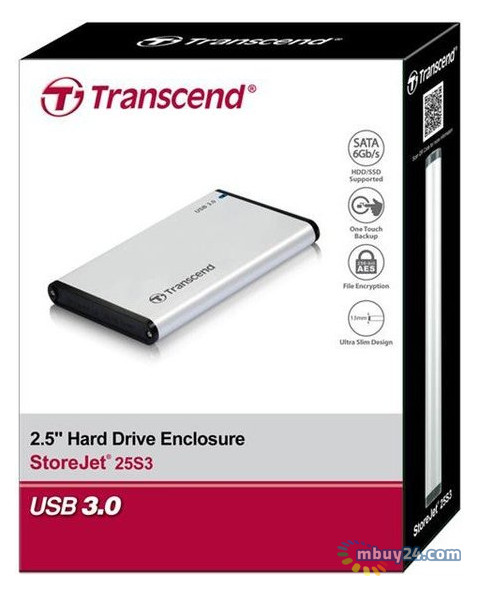 Кишеня для HDD/SSD Transcend 2.5 USB 3.0 Aluminum (TS0GSJ25S3) фото №1