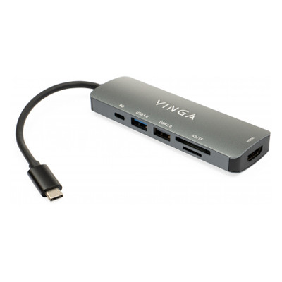 Концентратор Vinga USB Type-C 3.1 до HDMI USB3.0 USB 2.0 SD/microSD PD 6in1 (VHC6) фото №1