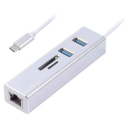 Хаб USB Type-C Maxxter 2xUSB3.0, RJ-45, microSD/TF, метал, сірий (NECH-2P-SD-01) фото №1