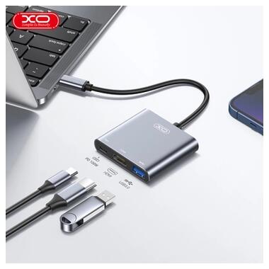 Концентратор XO USBC to USBCPD100W + HDMI 4K30Hz + USB 3.0 grey (HUB011.tranish) фото №3
