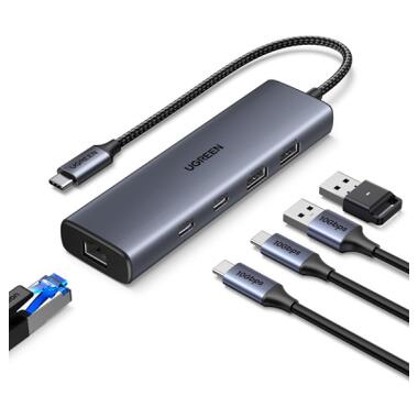 Концентратор Ugreen USB-C to 1xUSB-A 3.2 + 1xUSB-A 2.0 + 2xUSB-C 3.2 + RJ45 + PD CM512 gray (45320) фото №2