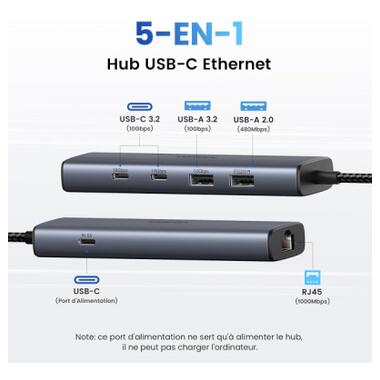 Концентратор Ugreen USB-C to 1xUSB-A 3.2 + 1xUSB-A 2.0 + 2xUSB-C 3.2 + RJ45 + PD CM512 gray (45320) фото №3