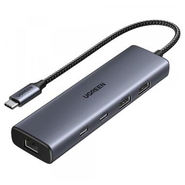 Концентратор Ugreen USB-C to 1xUSB-A 3.2 + 1xUSB-A 2.0 + 2xUSB-C 3.2 + RJ45 + PD CM512 gray (45320) фото №1