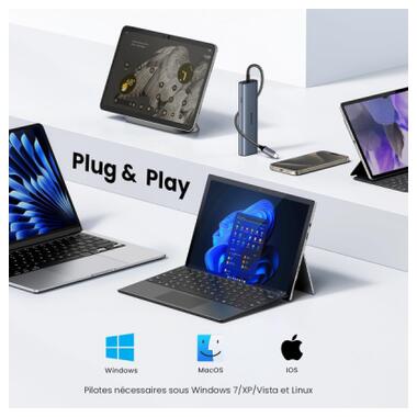 Концентратор Ugreen USB-C to 1xUSB-A 3.2 + 1xUSB-A 2.0 + 2xUSB-C 3.2 + RJ45 + PD CM512 gray (45320) фото №5