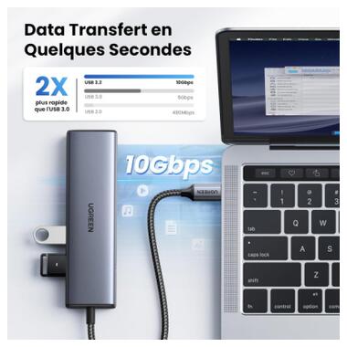 Концентратор Ugreen USB-C to 1xUSB-A 3.2 + 1xUSB-A 2.0 + 2xUSB-C 3.2 + RJ45 + PD CM512 gray (45320) фото №4