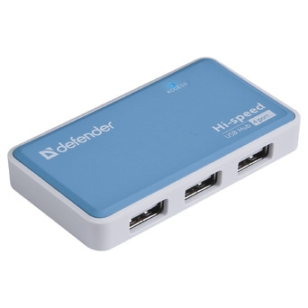 USB Hub Defender Quadro Power 4-port USB2.0 активний синьо-білий (83503) фото №1