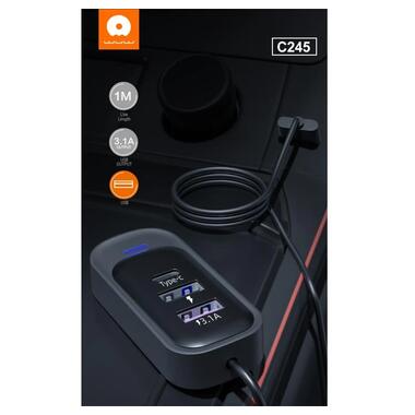 USB-хаб WUW-C245 3-in-1 USB-A  to 2 USB-A USB-C Black (6972573338511) фото №4