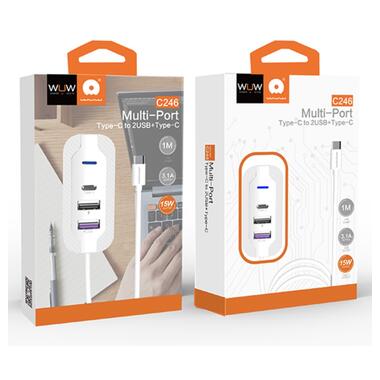 USB-хаб WUW-C246 3-in-1 USB-C to 2 USB-A USB-C White (6972573338542) фото №2