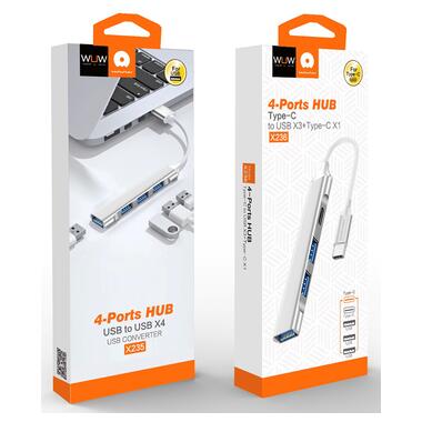 USB-хаб WUW-X236 USB 4-in-1 multifunctional expander USB3.0 high-speed transmission Silver (6972573339228) фото №2