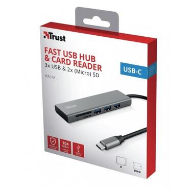 USB-хаб Trust HALYX FAST 3USB CARD READER USB-C ALUMINIUM (24191) фото №8
