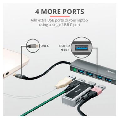 USB-хаб Trust Halyx Type-C to 4-Port USB-A 3.2 Grey (24948_TRUST) фото №9