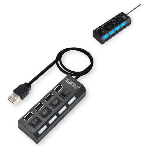 USB хаб 4 високошвидкісних порту USB 2.0 з перемикачами кабель 40 см чорний (lp-72855_267) фото №1