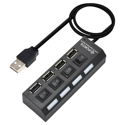 USB хаб 4 високошвидкісних порту USB 2.0 з перемикачами кабель 40 см чорний (lp-72855_267) фото №5