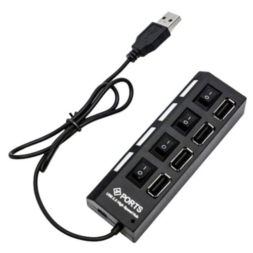USB хаб 4 високошвидкісних порту USB 2.0 з перемикачами кабель 40 см чорний (lp-72855_267) фото №6