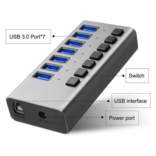 USB Хаб Acasis H707 на 7 портів USB 3.0 Сірий фото №3