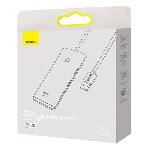 Перехідник HUB Baseus Lite Series 4-Port USB-A HUB Adapter (USB-A to USB 3.0*4) 25cm (WKQX) Білий фото №4